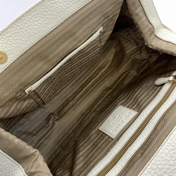 Prada Doctor's Bag Handbag Jacquard Leather Beige White - Picture 9 of 10